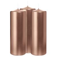 Cilinderkaars/stompkaars - 3x - metallic rosé goud - 20 x 7 cm - 103 branduren