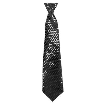 Carnaval verkleed pailletten stropdas - zwart - glitters - 40 cm - Foute feest kleding - Glamour