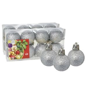 16x stuks kerstballen zilver glitters kunststof 3 cm