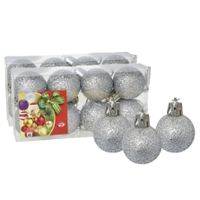 16x stuks kerstballen zilver glitters kunststof 3 cm