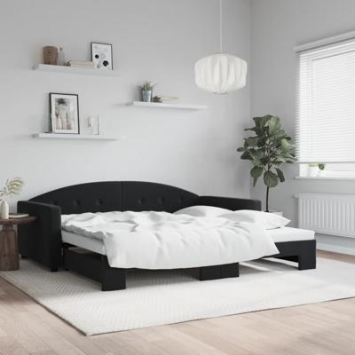 Slaapbank met onderschuifbed 100x200 cm fluweel zwart