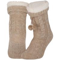 Fleece huissokken/slofsokken - dames - beige - warme voering - comfortabel - gebereid