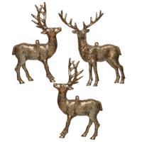 Kersthangers - 6x - hertje - met glitters - koperbruin - 14 cm