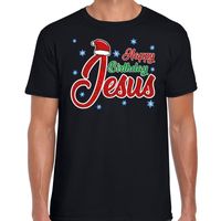 Fout Kerst shirt happy birthday Jesus zwart heren