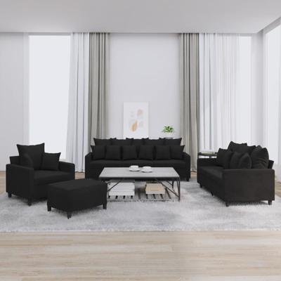 4-delige Loungeset met kussens fluweel zwart