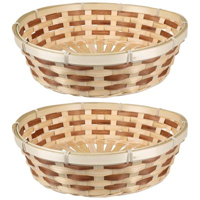 Broodmand rond - 2x - gevlochten bamboe hout - D29 cm - bruin/naturel