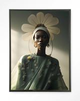 Urban Cotton Wandkleed 'Editorial Flower' 110 x 145cm in Floating Frame - black