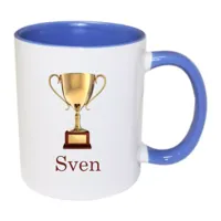 Trofee mok met naam (blauw)