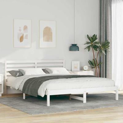 Bedframe met hoofdeinde Wit 160 x 210 cm Massief grenenhout