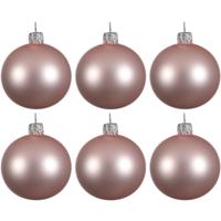 Decoris kerstballen - 6x - lichtroze - 8 cm - glas - mat - velvet - kerstversiering