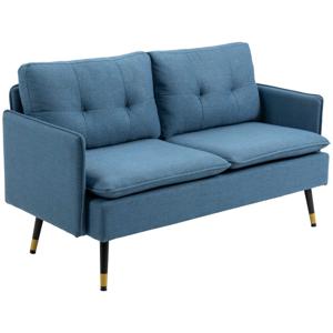 HOMCOM Retrodesign Tweezitsbank met Knoopstiksel, Sofa in Linnenlook, Donkerblauw