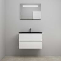 On-Line Badkamermeubelset - 80 cm - Voorgemonteerd - Ladestructuur - Acryl Wastafel - 1 Kraangat - Spiegel met LED-Verlichting - Hoogglans Wit