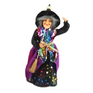 Creation decoratie heksen pop - staand - 30 cm - zwart/paars - Halloween versiering   -