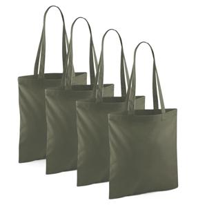 Draagtasje met hengsels - 4x - olijfgroen - 42 x 38 cm - katoen - 10 liter - boodschappen - gymtas