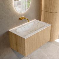 Badmeubel Mondiaz Kurve-Dlux | 80 cm | Meubelkleur Oak | Wastafelkleur Glace | Solid surface | Midden spoelbak | Zonder kraangat(en)