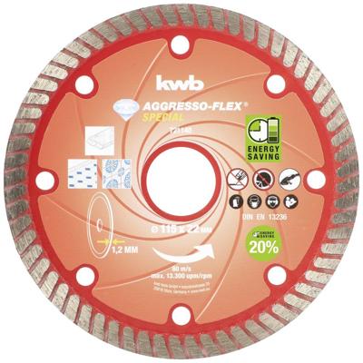 kwb 721140 Doorslijpschijf recht 115 mm 1 stuk(s) Beton, Graniet, Marmer, Keramiek, Tegels, Porseleinaardewerk, Natuursteen, Kunststeen