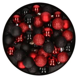 Kleine kerstballen - 40x st - zwart/rood - D3 cm - kunststof - kerstversiering