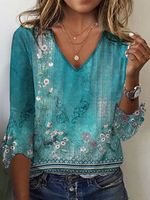 Ethnic Knitted Flare Sleeve Casual Shirt - thumbnail