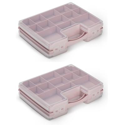 3x stuks plasticforte opbergkoffertje/opberg/sorteerbox - 21-vaks - kunststof - roze - 28 x 21 x 6 c