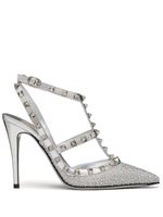 Valentino Garavani escarpins Rockstud 100 mm à ornements en cristal - Argent