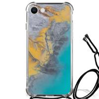 iPhone SE 2022 | 2020 | 8 | 7 Anti-Shock Hoesje Marble Blue Gold