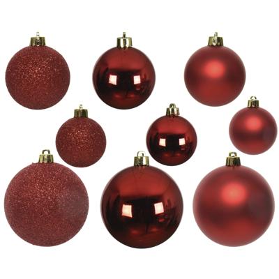 Decoris kerstballen - 30x st - rood - 4-5-6 cm - kunststof - kerstversiering Decoris kerstballen - 30x st - rood - 4-5-6 cm - kunststof - kerstversiering