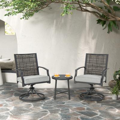 3-Delige Set Draaistoelen voor Terras Rieten Stoelen met Salontafel Comfortabele Zitkussens 360°Draaibare Stoelenset voor Balkon Veranda