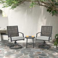 3-Delige Set Draaistoelen voor Terras Rieten Stoelen met Salontafel Comfortabele Zitkussens 360°Draaibare Stoelenset voor Balkon Veranda