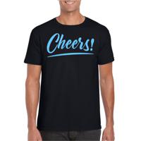 Verkleed T-shirt voor heren - cheers - zwart - blauwe glitter - carnaval/themafeest