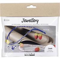 Creativ Company Mini hobbyset sieraden, halsketting en oorbellen, koningsblauw, 1 doos