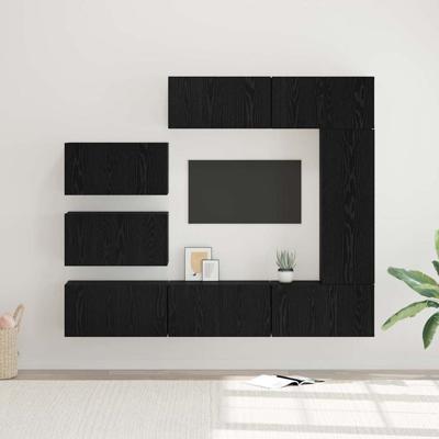 Tv-meubelset 8 pcs Zwart eiken 30.5 x 30 x 90 cm Bewerkt hout