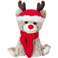 Pluche rendier knuffel - 25 cm - met rode muts en sjaal - knuffeldier