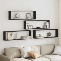 Wandrekken Kubusvormige 4 st 100x15x30 cm spaanplaat zwart Wandrekken Kubusvormige 4 st 100x15x30 cm spaanplaat zwart