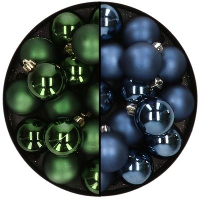 32x stuks kunststof kerstballen mix van donkergroen en donkerblauw 4 cm