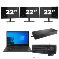 Lenovo ThinkPad T14s - Intel Core i7-10e Generatie - 14 inch - 32GB RAM - 256GB SSD - Windows 11 Home + 3x 22 inch Monitor
