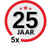 25 jaar leeftijd sticker - 5x - rond - Dia 15 cm - 25 jaar verjaardag - jubileum - leeftijd versieri