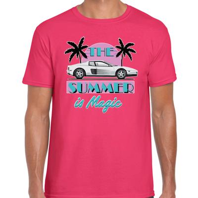 Toppers verkleed T-shirt heren - The summer is Magic - roze - Miami auto - Tropische feestkleding