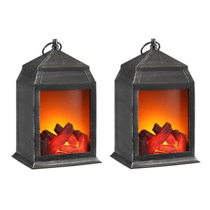 Set van 2x stuks sfeerhaarden lantaarns met LED verlichting 16 x 14 x 27 cm