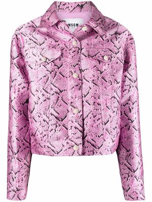 MSGM veste en jean à imprimé peau de serpent - Rose