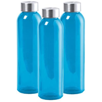 Waterfles/drinkfles AQUAMAN - 3x - glas - Blauw - met RVS dop - 500 ml - Sportfles - Bidon