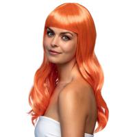 Verkleedpruik dames - oranje - Cabaret/Hollywood/Diva - Carnaval - lang chique haar - thumbnail