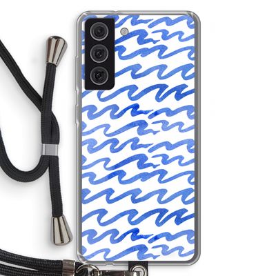 Blauwe golven: Samsung Galaxy S21 FE Transparant Hoesje met koord