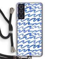 Blauwe golven: Samsung Galaxy S21 FE Transparant Hoesje met koord