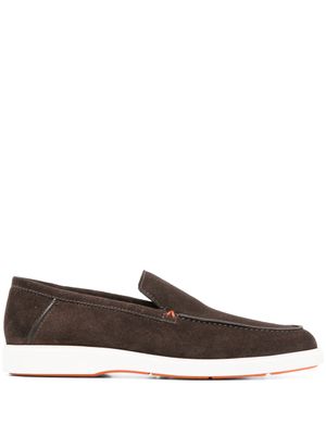 Santoni mocassins en daim à bout en amande - Marron