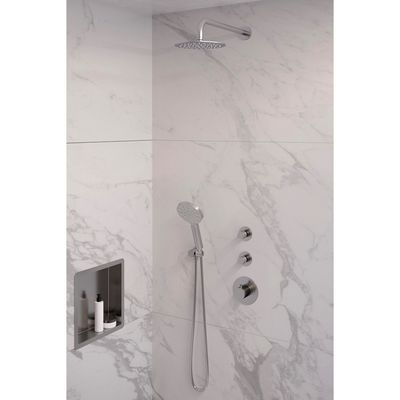 Inbouw Regendouche Set Brauer Brushed Edition Gebogen Wanduitloop Ronde Hoofddouche 20 cm Met Twee Stopkranen en Handdouche 3 Standen RVS Look Brauer