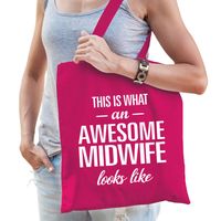 Fuchsia roze cadeau tas awesome midwife / geweldige verloskundige voor dames   -