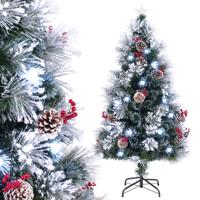 150cm/180cm Gevlokte Kerstboom Kunstkerstboom Dennennaalden Bosjes Rode Bessen Natuurlijke Dennenappels LED-Verlichting