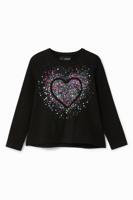 T-shirt met hart van pailletten - BLACK - 3/4