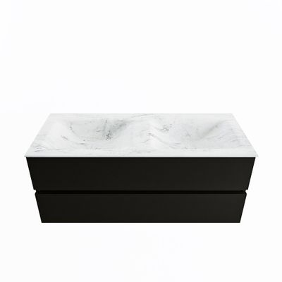 MONDIAZ VICA-DLUX 120cm badmeubel onderkast Urban 2 lades. Inbouw wastafel CLOUD dubbel zonder kraangat, kleur Opalo.