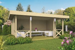 Tuindeco prieel Blokhut Konstantin 500x350 cm 40 mm vuren blank- Plat dak- Onbehandeld vurenhout- Tuindeco